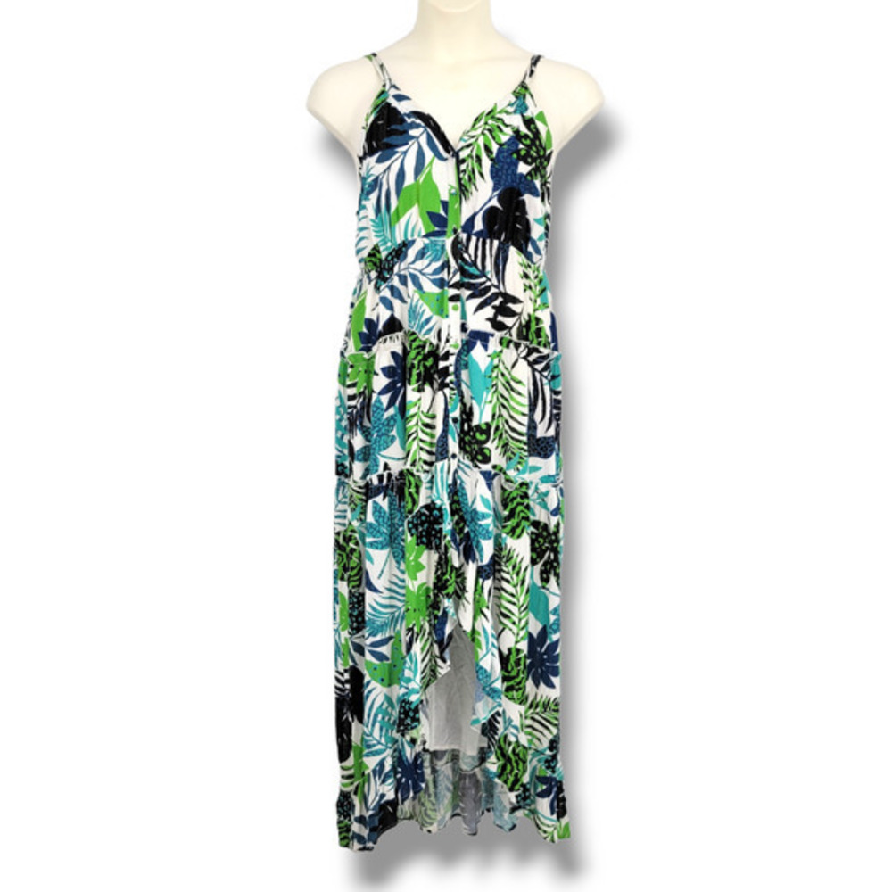 NEW Koko +‎ Mason Women's Tropical Floral Print High Low Button Front Maxi Dress